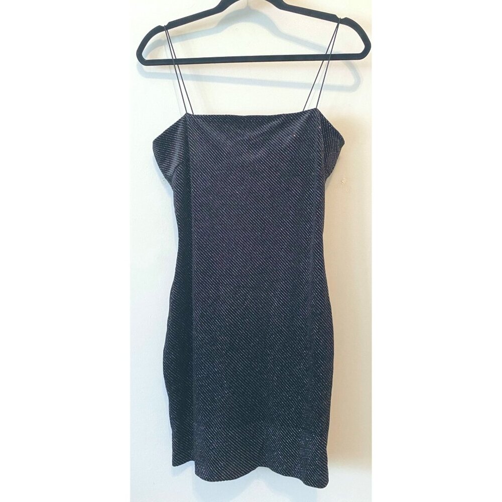 Windsor Black Glitter Spaghetti Strap Mini Dress Medium
